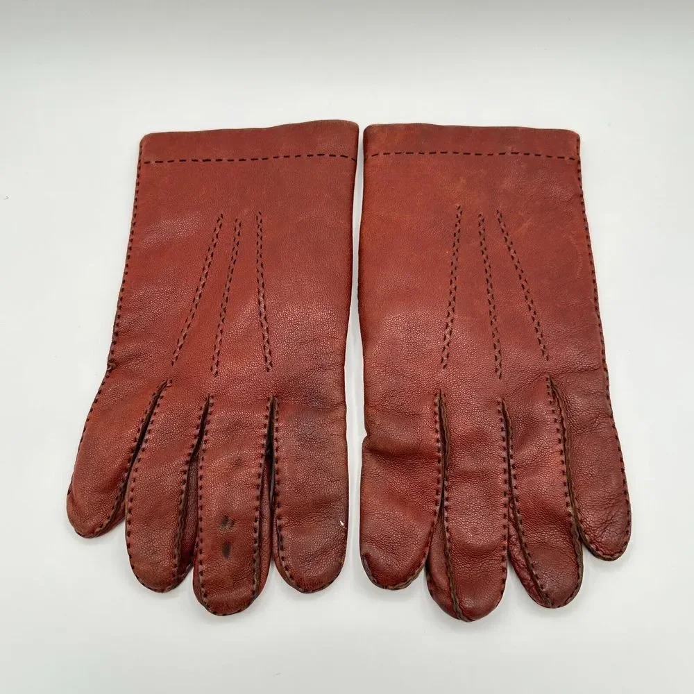 Vintage Leather Fur Lined Driving Gloves Brown 9.5 Made In‎ France Soft Luxury